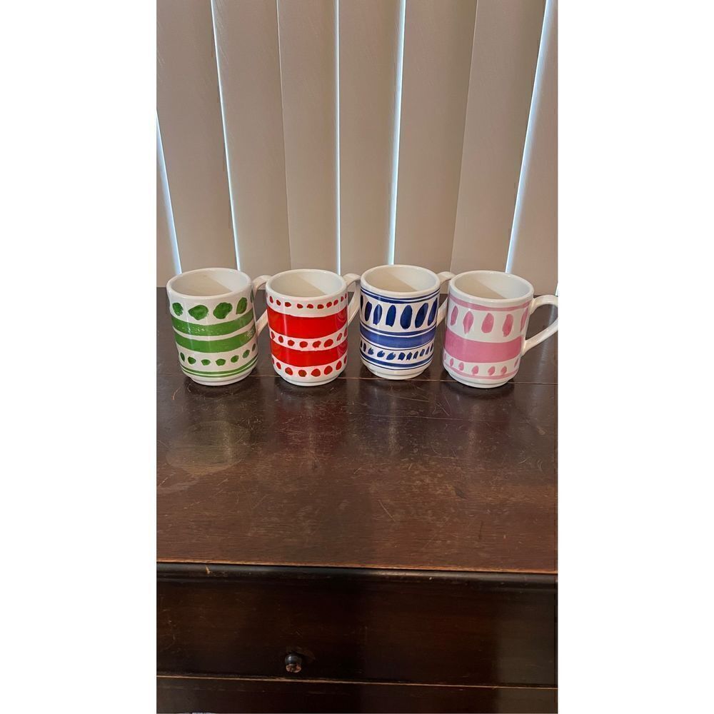 KATE SPADE LENOX COFFEE MUG CUP PAINT DOTS SET OF 4